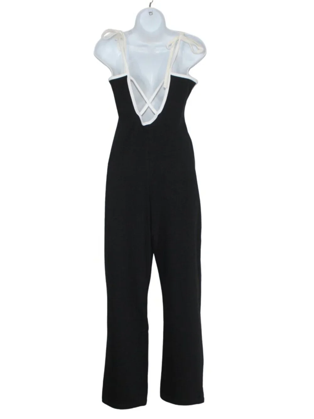 Vintage 90s Styleworks women's black catsuit jumpsuit form fitting white trim